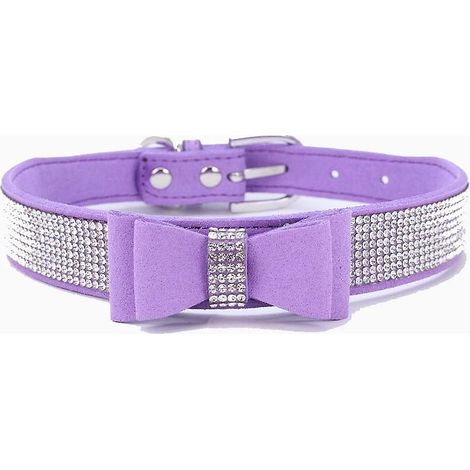 Lot de 1 collier pour chien orné de strass, collier mignon et étincelant pour chien et chat, collier pour animaux avec strass, couleur violette. (1/5)
