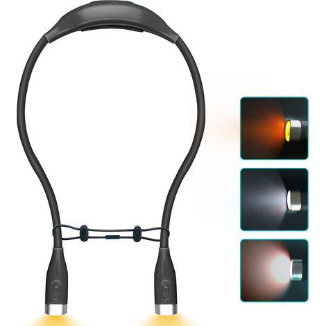 Lampe de cou LED - Rechargeable par USB - Mains libres - 4 LED ultra-lumineuses - 3 niveaux de luminosité réglables - Idéale pour lire au lit (1/4)