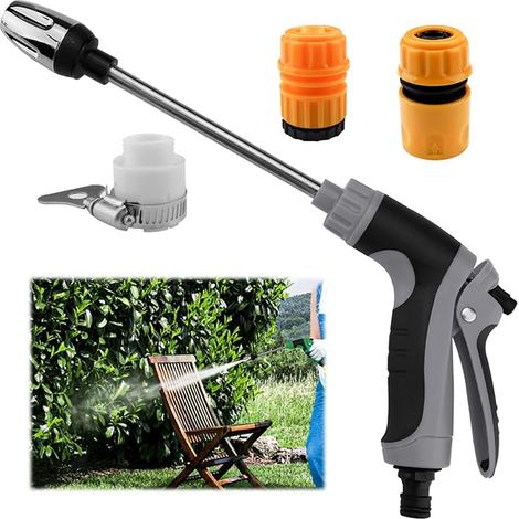 High Pressure Washer Wand Grey 3 Quick Connectors High Pressure Garden Hose Nozzle 360° Rotating Long Rod 3 Spray Modes Hose Sprayer (1/5)