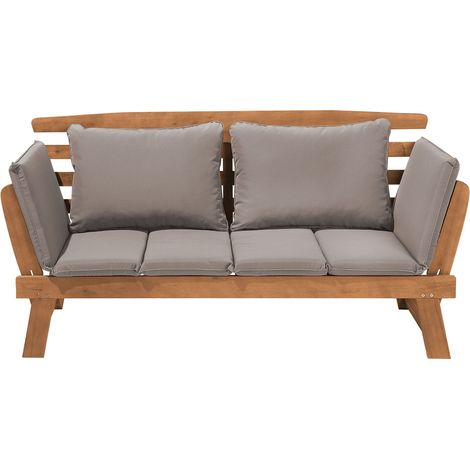 Garden Bench with Cushion PORTICI 210 cm Eucalyptus Wood Light Brown/ Taupe (1/5)