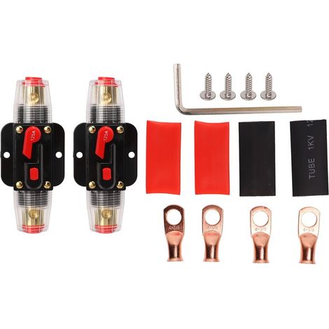 Jeffergarden Disjoncteur en ligne 12-24V avec porte-fusible à réinitialisation manuelle cosses de batterie tubes thermorétractables pour système audio de bateau de voiture 125A