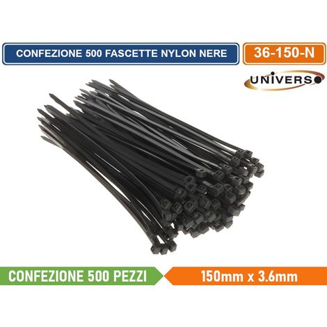 CONFEZIONE 500 PEZZI FASCETTE SERRACAVO AUTOBLOCCANTI IN NYLON NERO 3.6mm X 150mm (1/2)