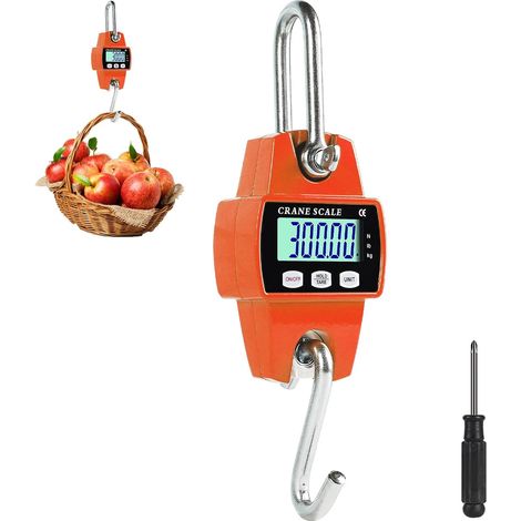Balance Suspendue Numérique 300 KG, Balance À Grue Crochet Électronique en Aluminium avec Capteur Précis LCD Portable pour Chasse, Pêche, Ferme, L'usine, Pesage sur Quai, Orange (1/5)