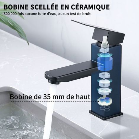 Robinet de salle de bain - Design carré Aérateur extractible - Lavabo évier - Acier inoxydable (1/5)