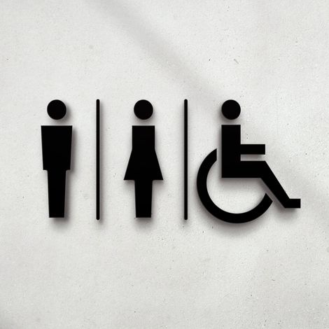 Letrero de baño con relieve negro (14 x 22,5 cm). Juego de adhesivos con diseño de inodoro. Placas de baño para hombres y mujeres con discapacidad en el baño - Pegatinas para baños de baños