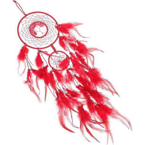 Attrape-rêves Décoration Murale Romantique Rouge et Bois Pierres de et Plumage Installation Facile et Solide pour Chambre ou Mariage Bohème (1/5)