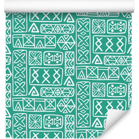 Carta da parati con motivo geometrico polinesiano, mare e menta, 50x1000 cm (1/5)