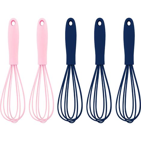 Lot de 5 fouets à œufs en acier inoxydable et silicone de 15 cm (6 pouces) - 2 roses + 3 bleu foncé (1/5)