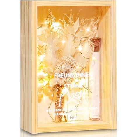 Cadeaux pour petite amie, cadeau d'anniversaire, fleurs séchées, boîtes en bois, guirlandes lumineuses, bouteilles en plastique, souvenir en bois, cadeaux de meilleure amie (1/5)