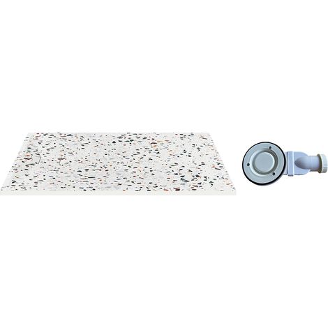 Piatto doccia ultra sottile da appoggio o da incasso rifilabile 140 x 90 cm in Resina SMC con sifone Effetto terrazzo bianco - MIRNOSA (1/5)
