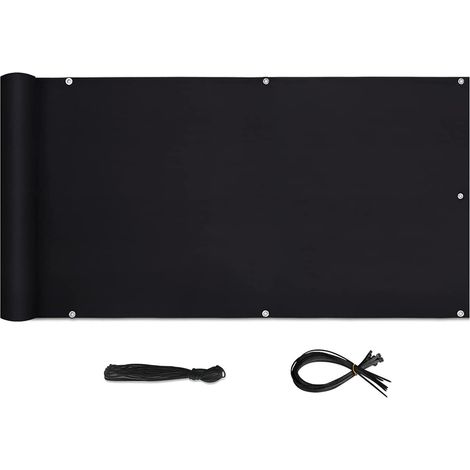 Sekey Balkon Sichtschutz Balkonabdeckung Balkonverkleidung blickdichte Wind- und UV-Schutz, 100% Privatsphäre, mit Ösen, Nylon Kabelbinder und Kordel, 120x500cm, Schwarz