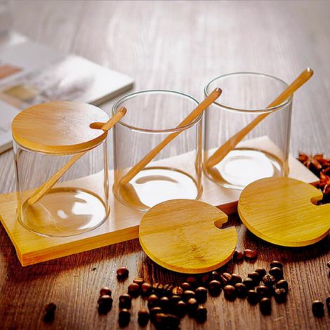 Ensemble de 3 sucriers en verre avec couvercle