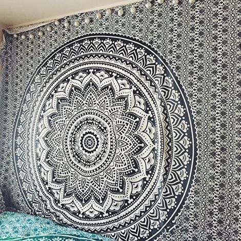 Popular Handicrafts Kp738 Tapisserie murale hippie ombrée mandala bohème décoration de dortoir indien, tapisserie psychédélique à suspendre au mur tapisserie ethnique décorative 150200cm (1/4)