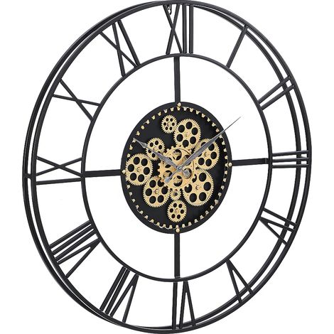 Orologio da parete industriale D. 80 cm Metallo Nero e Dorato - KARIAL (1/5)