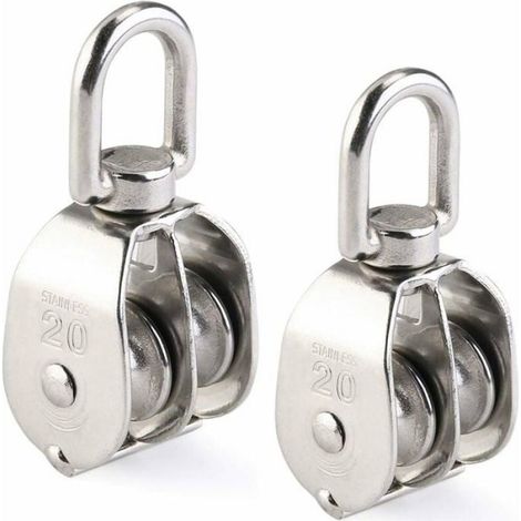 Poulie Double - Inox 304 - Pivotante - Pour Systèmes de Levage et Traction - 2 Pièces (1/4)