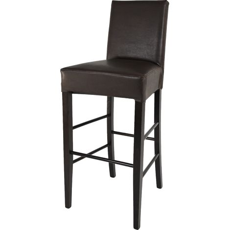 Tommychairs - Sgabello alto e moderno modello Luisa per cucina e bar, struttura in legno di faggio color Wengé, Seduta e Schienale Imbottiti e Rivestiti in pelle artificiale colore marrone (1/4)