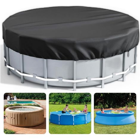Copertura rotonda per piscina, copertura solare per piscine fuori terra, copertura rotonda in tessuto Oxford per spa, ideale per l'estate, impermeabile e antipolvere, nera, 10 piedi