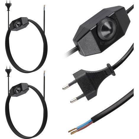 2x LED-Dimmerschalter mit 5 m Netzkabel, Drehdimmer 220–240 V/100 W, europäischer Flachstecker Typ C, für dimmbare LEDs, Tischlampen, Nachttischlampen, Schwarz (1/5)