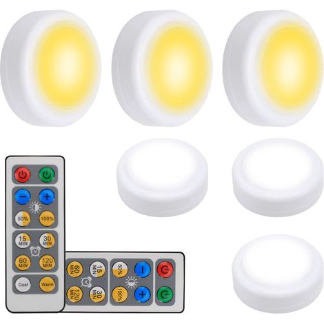 Veilleuse télécommandée avec minuterie tactile et variateur 3 couleurs pour chambre, cuisine, table de chevet et armoire - Lot de 6