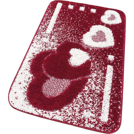 Tappeto Bagno Cuori Morbido Antiscivolo Assorbente Scendiletto Doccia 100% Made In Italy Rosso - 50x80 cm