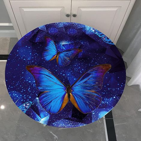 3D Butterfly Tablecloth, Round Tablecloth with Elastic Edge, Washable Countertop Cover 90-200CM for Kitchen, Dining Room, Bedroom (Blue 1140cm) (1/5)