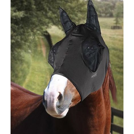 Shetland, Bleu: Masque de cheval antifouling en lycra avec filet pour les yeux (1/4)
