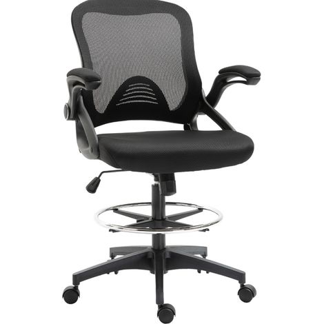 Fauteuil de bureau réglable avec fonction assis-debout et repose-pieds, acier noir, 64 x 60 x 106-126 cm (1/5)