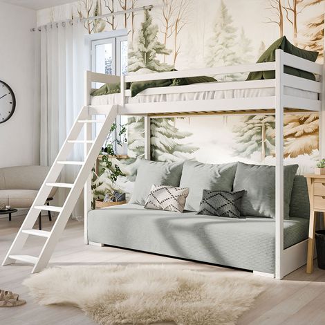 Lit mi-hauteur 90x200 sommier et canapé inclus Orlane Blanc et gris (1/5)