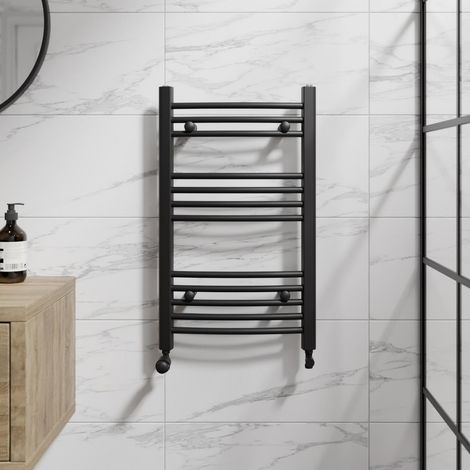 DuraTherm Matt Black Curved Heated Towel Rail Bathroom Radiator Designer 7500 x 450mm