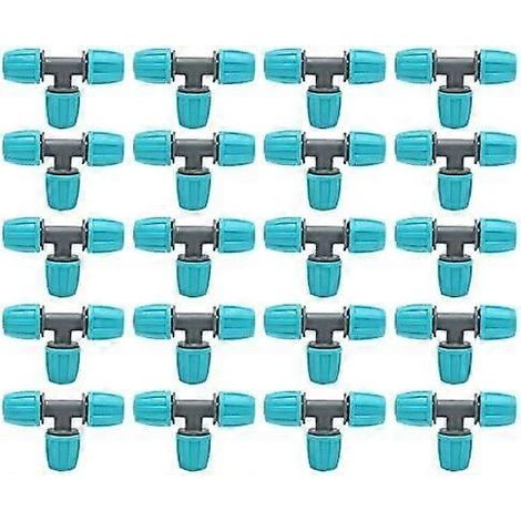 Lot de 20 raccords en T à barbes, connecteurs de tuyau à barbes de 16 mm, raccords pour irrigation goutte à goutte, adaptateurs en T à 3 voies pour tuyaux d'eau. (1/5)