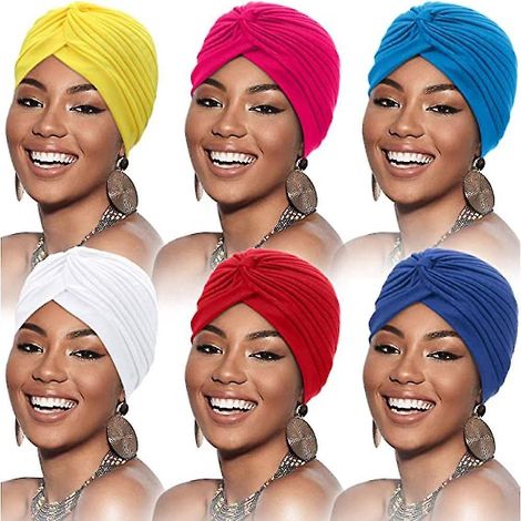 Set mit 6 Damen-Turbanen, weichen Schals, plissierten Hauben und Hauben gegen Haarausfall. (1/5)