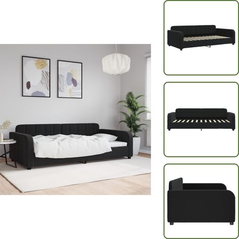 The Living Store Sofá cama sin colchón terciopelo negro 100x200 cm - Sofá cama sin colchón