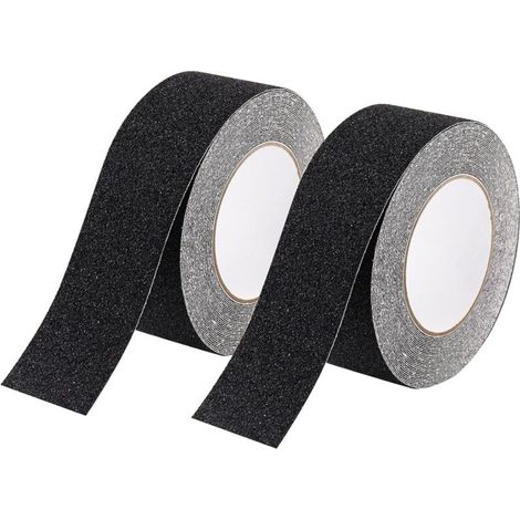 2 pezzi di nastro antiscivolo per scale, 5 cm x 10 m, nastro adesivo antiscivolo, tappetini antiscivolo per scale, gradini, rivestimenti per pavimenti (nero) (1/5)