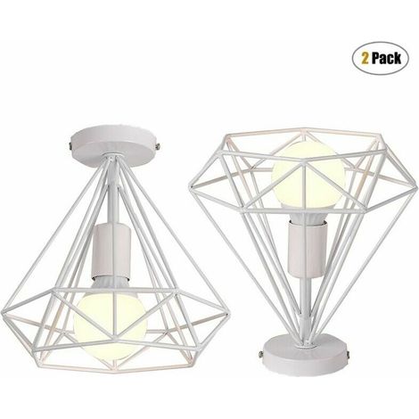 Plafonnier Industriel - Forme Cage Diamant - 25 cm - E27 - Blanc - Lot de 2 (1/5)