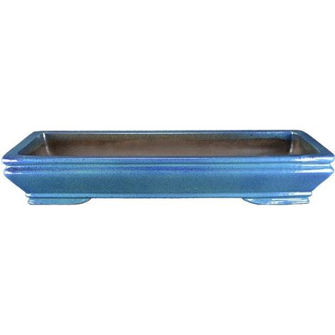 Vaso per bonsai rettangolare in gres smaltato blu 55,5x20x8 cm - TY58