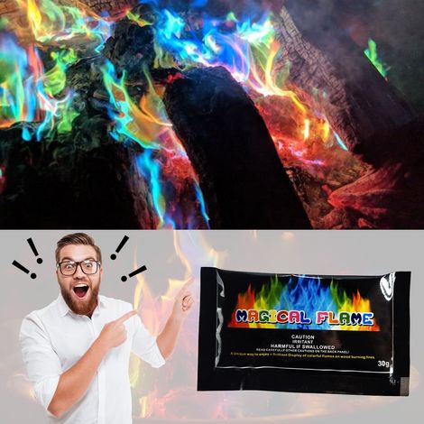 Lot de 4 poudres colorées pour flammes, changeur de couleur magique, accessoires pour fêtes sur la plage et feux de camp, 30 g (1/5)