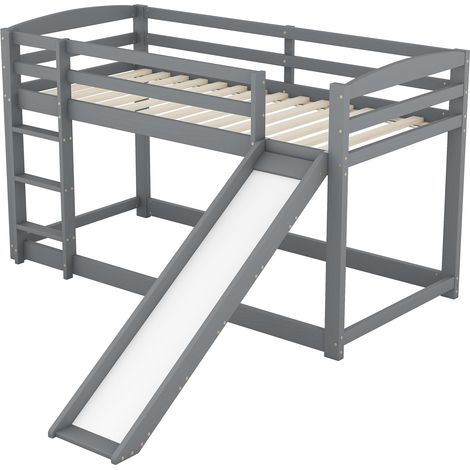 CAIziLit superposé 90x200 cm avec toboggan, bois massif, pour enfants, gris (1/5)