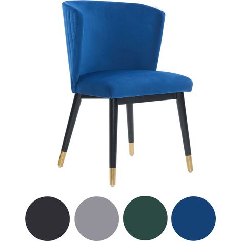 Single Blue Sofina Modern Velvet Dining Chair with Tufted Back - Wooden Frame & Gold-Tipped Rubberwood Legs (1/5)