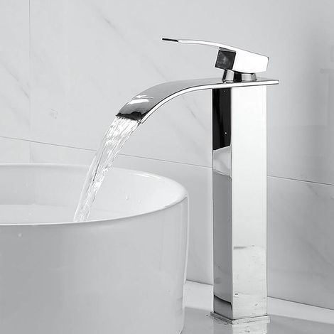 Mitigeur évier cascade noir mono commande 1 trou, robinet moderne eau chaude froide salle de bain (1/4)