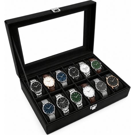 Uhrenbox Ciel Uhrenkasten mit Glasdeckel Schwarz (1/5)