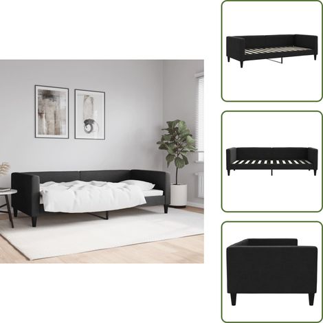 Lit - vidaXL Lit de repos sans matelas noir 90x200 cm tissu - Canapé de jour (1/5)