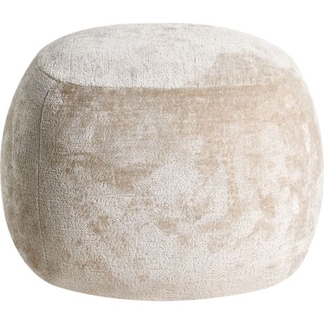 Pouf Glamour en Tissu Chenille Forme Ronde Meuble Salon Chambre Beige Barron (1/5)
