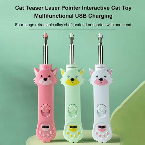 Jouet Interactif Chat Laser USB Rechargeable avec Plume et Brosse, 5 Modes Projection, Lumière UV Anti-Mousse, Rose/Blanc/Vert (1/4)