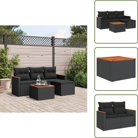 Salon de jardin 5 pcs avec coussins noir résine tressée - Ensemble Salon De Jardin - Mobilier Extérieur - Jardin Design - Chaise Lounge - Set De Jardin (1/5)
