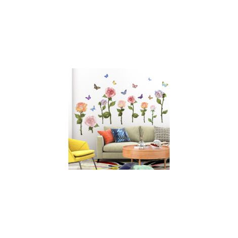 Pegatinas de pared Crezuo para sala de estar, vinilos decorativos de plantas, flores y mariposas, ideales para dormitorios de adultos, salas de estar y oficinas.