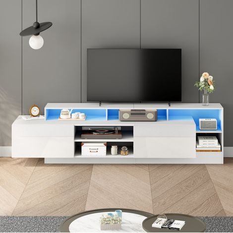 TV-Lowboard 159 x 40 x 48,5 cm Weiß Spanplatte mit LED für Wohnzimmer – MEUBLIV (1/5)
