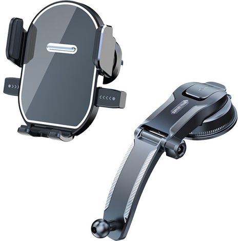 1 support de téléphone portable pour voiture, ventouse nano, réglable en hauteur et angle 360°, compatible smartphones 58–90 mm, fixation sur pare-brise/tableau de bord/grille d'aération (1/5)