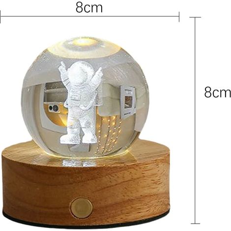 (B) Boule de cristal 3D de 6 cm, veilleuse planète en cristal, gravure laser, décoration astronomique (1/5)