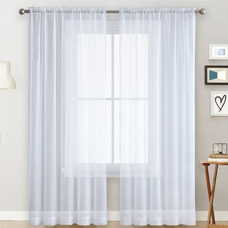 Rideaux voilages blancs à œillets pour salon et chambre (39''L x 98''H, 2 panneaux) (1/5)