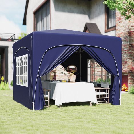 Gazebo pieghevole 3x3 m con pannelli laterali UPF50+, altezza regolabile e borsa per il trasporto, blu scuro.
